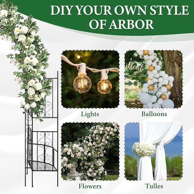 Garden Arbor with Planter Boxes, 7FT Wedding Arches for Ceremony, Metal Garden Arch for Climbing Plants Outdoor, Black Garden Archway for Lawn, Patio and Backyard, Includes Ground Stakes