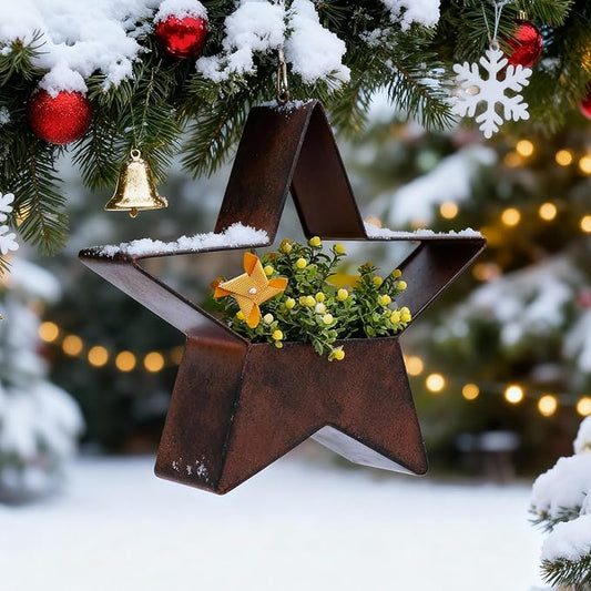 Metal Plant Hangers Indoor and Outdoor: Christmas Birthday Gifts for Women Mom Wife Garden Lovers - Star Shape Hanging Planters Perfect for Window Wall Living Room Office Decor(Rustic)
