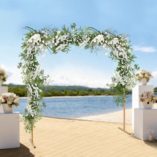 6.6*6.6FT Wedding Arch Stand for Ceremony Gold Square Modern Metal Balloon Arch Stand Kit Garden Floral Arch Frame Background for Anniversary Birthday Party Decoration Home Garden Outdoor Lawn Decor