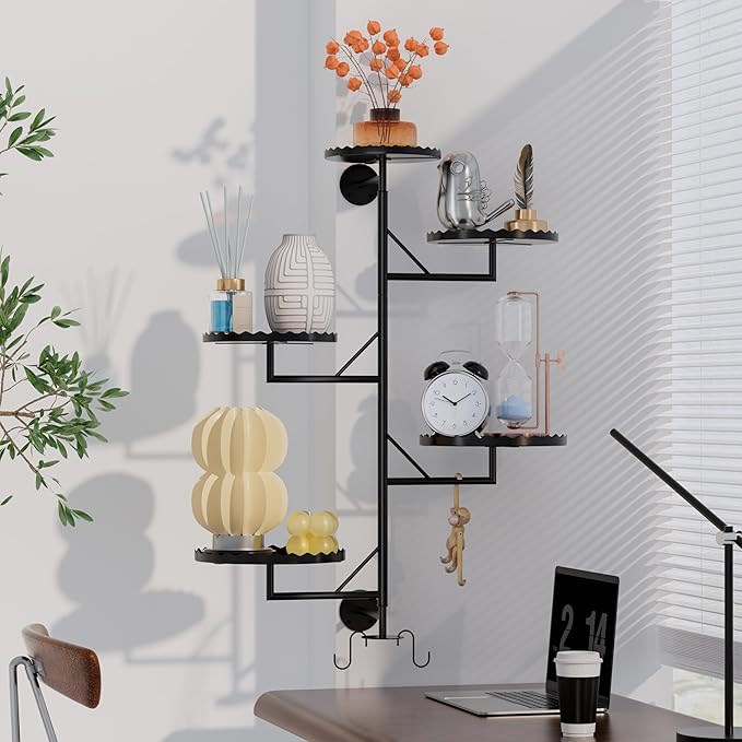 Rotating Window Plant Shelves indoor 5-tier Metal Plant Stand, Wall Plant holder for Multiple Plants indoors, Window Sill Gifts for Small Spaces, Stylish and Functional Indoor Plant Stand Black