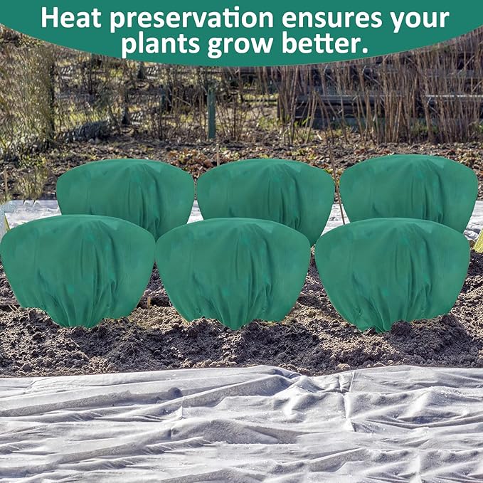 12 Pcs Winter Plant Covers Freeze Protection 39.4x23.6 Inch Horizontal Shrub Tree Rose Plant Protection Bags Frost Blanket with Drawstring for Fall Winter Outdoor Garden Planting (Dark Green)