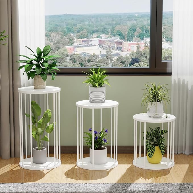 Plant Stand Indoor,small plant stool,Flower Pot Corner stand holder,Mid Century Heavy Duty Metal Tall Home Decor,Modern Round End Table,Small Rustic Display Stand for Living Room,Bedroom(White,18In)