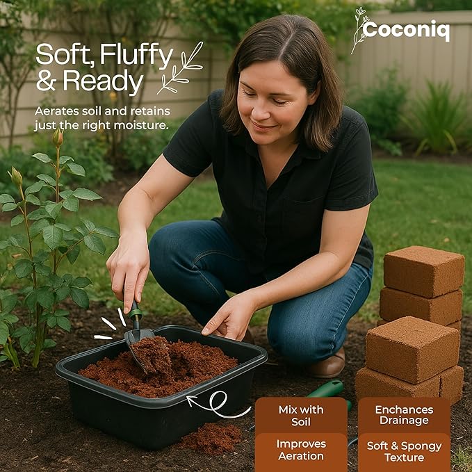 Premium Coco Coir Bricks 6 Pack - Lightweight Cocopeat for Garden Soil, Compressed Coconut Fiber Brick for Potting, Gardening, Planting, Seed Starting, Indoor & Outdoor Plants, Set of 6