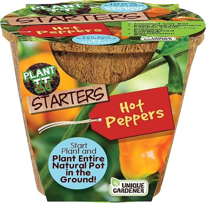 Plant-It Starters Plant Seeds 4-Pack, DIY Indoor Succulents and Live Plants for Home or Garden Planting, Hot Peppers