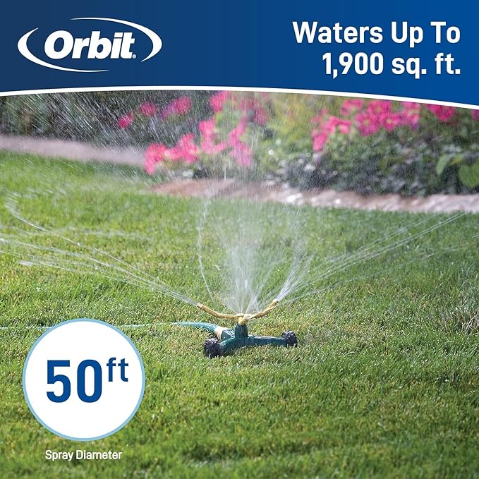 2-Pack Orbit 58257N 3-Arm Metal Sprinkler with Wheel Base - Durable 3-Arm Sprinkler with Convenient Wheel Base