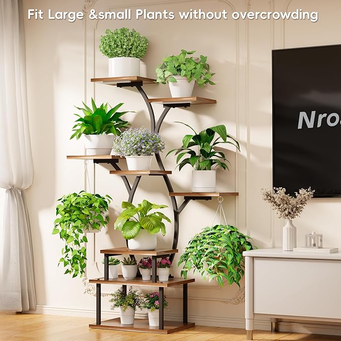 Plant Stand Indoor with Grow Light, 8 Tiered Indoor Plant Shel, 48" Tall Plant Stand for Indoor Plants,Metal Plant Flower Holder, Tree-Shaped Plant Rack for Patio, Home, Easy Assemble