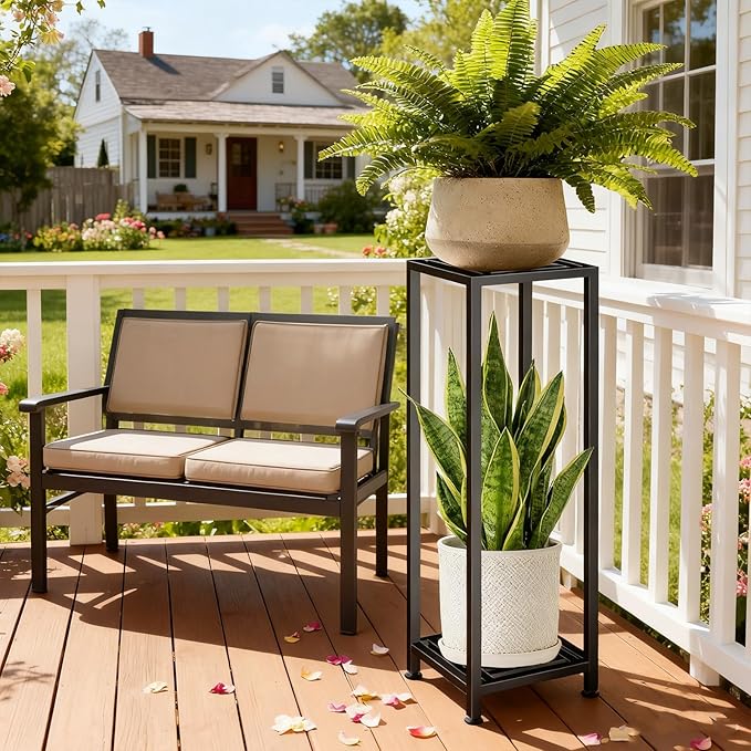 Plant Stand Indoor Outdoor, 41'' Tall Wrought Iron Plant Stands, 2 Tier Heavy Duty Metal Pedestal Stand Decorative Flower Stand for Patio Garden Deck Living Room