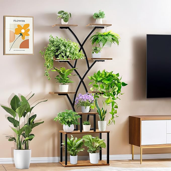Plant Stand Indoor with Grow Light, for Indoor Plants Multiple, Metal Humen-Shaped Plant Flower Holder, for Living Room, Balcony, Patio