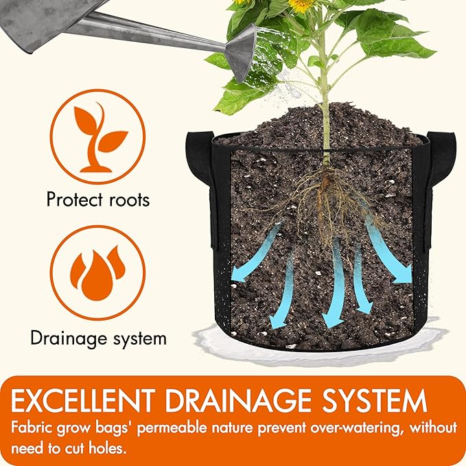 Gardzen 6-Pack 1 Gallon Grow Bags, Aeration Fabric Pots with Handles, Heavy Duty Cloth Pots for Plants