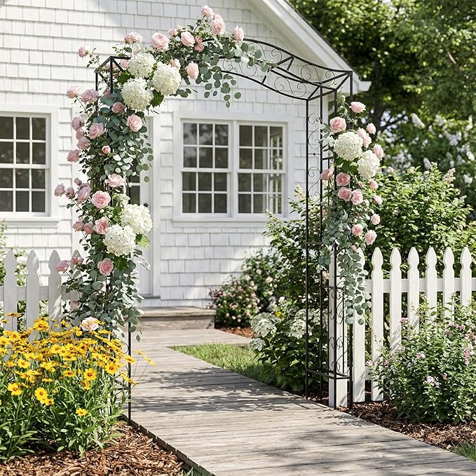 Outvita Garden Arch Trellis, Metal Garden Arbor Archway for Climbing Plants Outdoor - Durable Iron Garden Arbors with Long Ground Stakes, for Garden Wedding Party Decoration