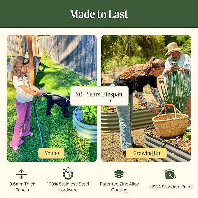 Vego garden 26" Extra Tall Raised Garden Bed Kits, 4 in 1 Modular Raised Planter Box for Vegetables Flowers Fruits Oval Metal Raised Garden Pearl White