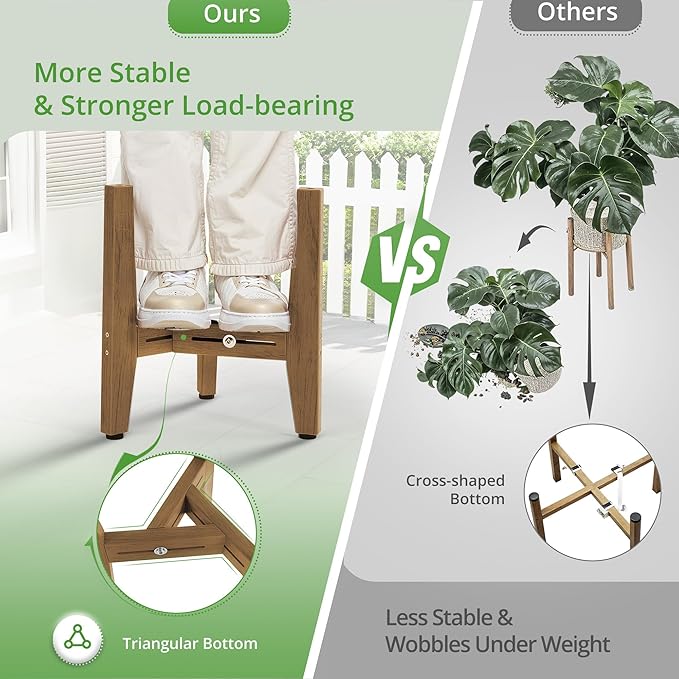 LUE BONA 2 Pack HDPS Plant Stand, Adjustable Plant Stand Indoor for 8-12 Inches Pots, Mid Century Modern Plant Holder for Indoor, Outdoor, Teak Finish