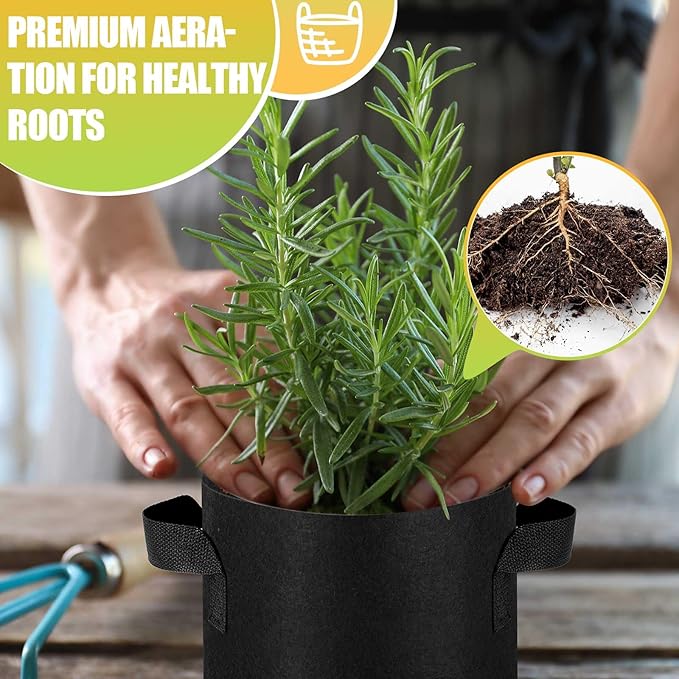 Nuanchu 100 Packs 2 Gallon Grow Bags Bulk Aeration Fabric Pot with Handles Thickened Nonwoven Garden Bags to Healthy Root Growth Vegetables Heavy Duty Grow Pots Planting Bag Planter for Flower Fruits