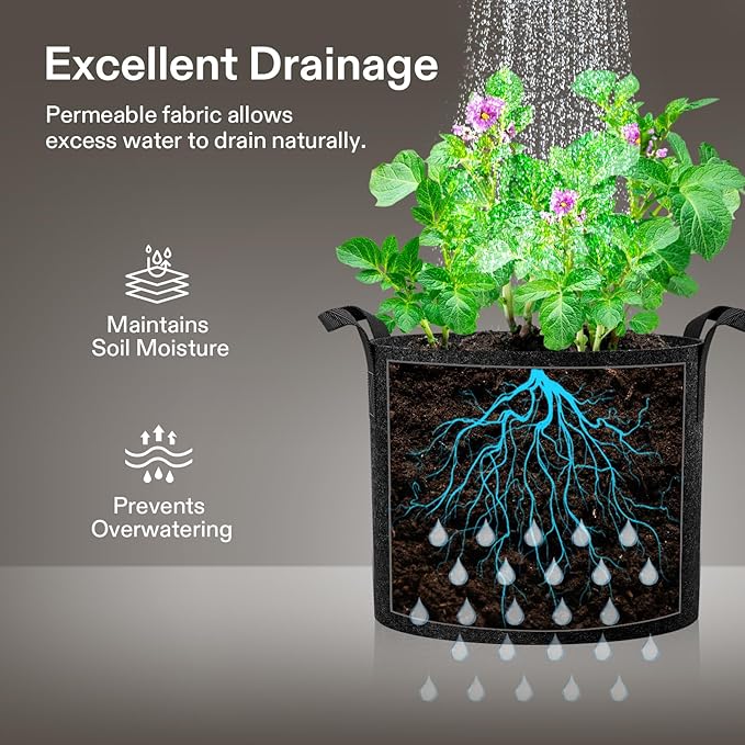 VIVOSUN 10-Pack 30 Gallon Grow Bags, Reinforced Planter Fabric Pots for Gardening Black