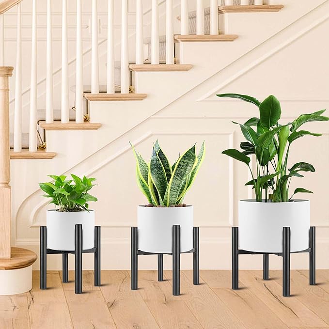 Adjustable Metal Plant Stand Black, Fits 6-10 Inch Heavy Duty Flower Pots Holder - Floor Single Plant Stands Indoor Outdoor for Corner Planter Outside Potted Plants (Pot Not Included)