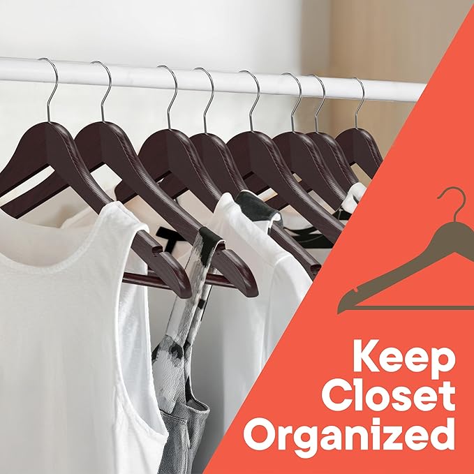 Cherry Wooden Hangers 60 Pack – Heavy-Duty with 360° Swivel Hook, Non-Slip, Pants Bar & Shoulder Grooves - Wooden Hangers for Suits, Jackets, Dresses & Camisoles, Space-Saving and Smooth Finish