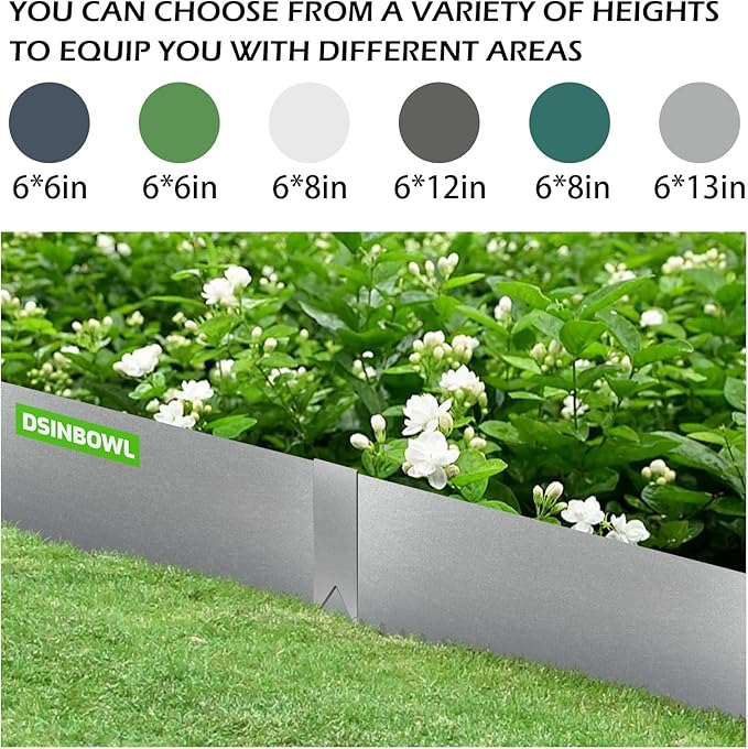 Landscape Edging Kit, 13 INCH 6 PCS Galvanized Steel Edging Landscape Lawn Edging Powder for Lawn Yard, Coated Bendable Metal Strips, No-Dig Hammer-in Edging Border w/ 7Clips