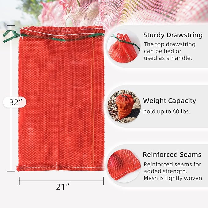 300pcs Extra Large Mesh Produce Bags 60 lbs Reusable Onion Sacks Vegetable Storage Bags Washable Net Bag 21” x 32” for Onion Potato Firewood Crawfish, Pack of 300