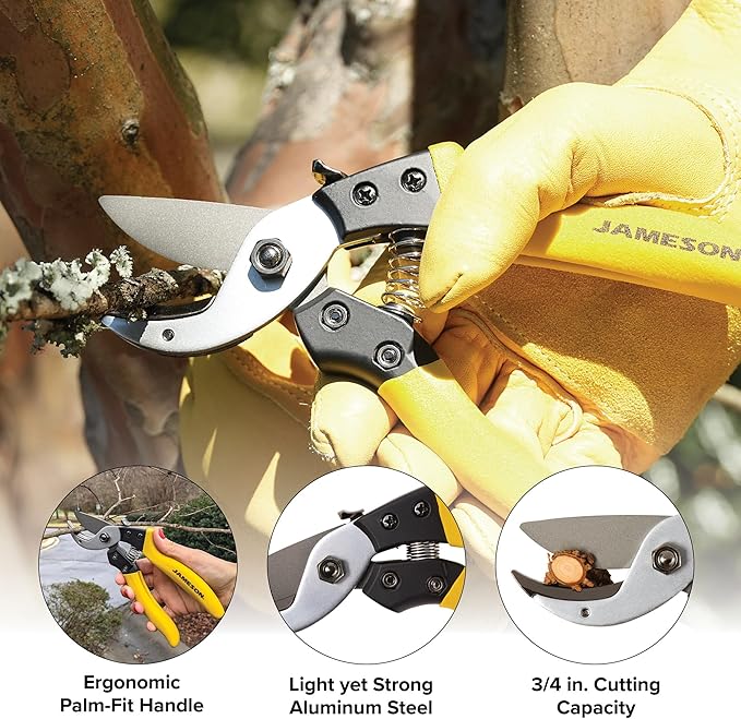 Jameson Anvil Pruning Shears – Heavy-Duty Professional Grade Pruner, 3/4” Cutting Capacity, Non-Stick Coating, Ergonomic Grip, Durable Aluminum Frame for Precision and Long-Lasting Performance