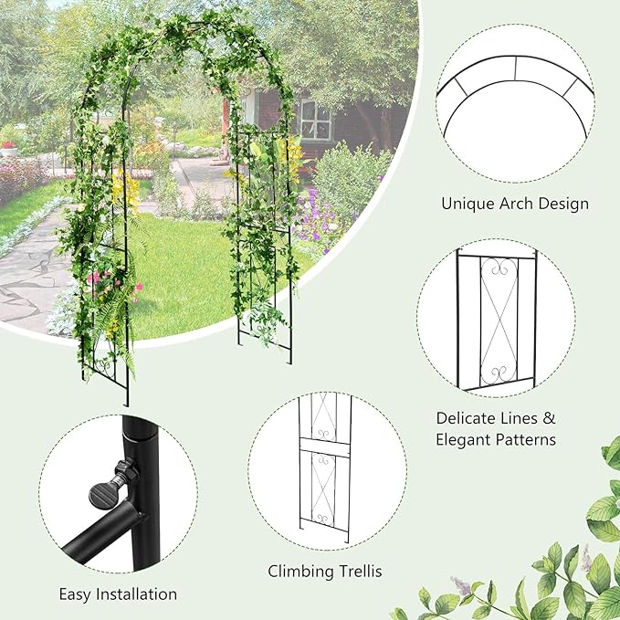 Giantex Garden Arch Trellis - 7.2FT Metal Arbor for Garden Entryway Climbing Plants Rose, 4 Stakes, Outdoor Wedding Archway Pergola for Ceremony Bridal Party Decoration (Arch)
