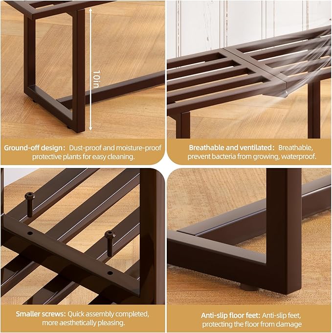 2 Pack Metal Plant Stand Indoor, Outdoor Iron Plant Shelf, Heavy Duty Slatted Display Shelf for Patio Balcony Garden Living Room Load Bearing 330 LB 26" L x 10.4" H x 8.6" W 1 Tier Coffee