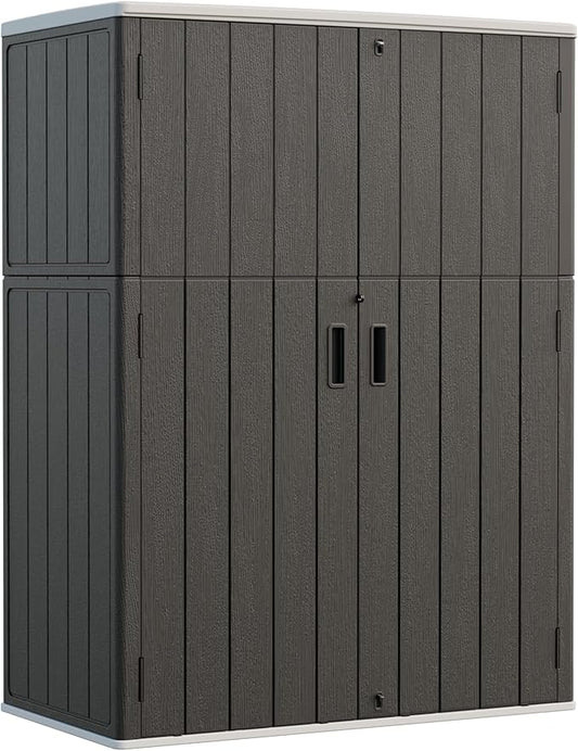 HOMSPARK Outdoor Storage Shed Weather Resistance, Patio Storage Cabinet Lockable Resin Tool Shed for Storage of Bike, Trash Cans, Garden Tools (Black, 66 Cu.ft)