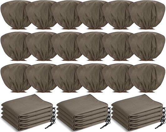18 Pcs Winter Plant Covers Freeze Protection 39.4x23.6 Inch Horizontal Shrub Tree Plant Protection Bags Frost Blanket with Drawstring for Fall Winter Outdoor Garden Planting (Brown)