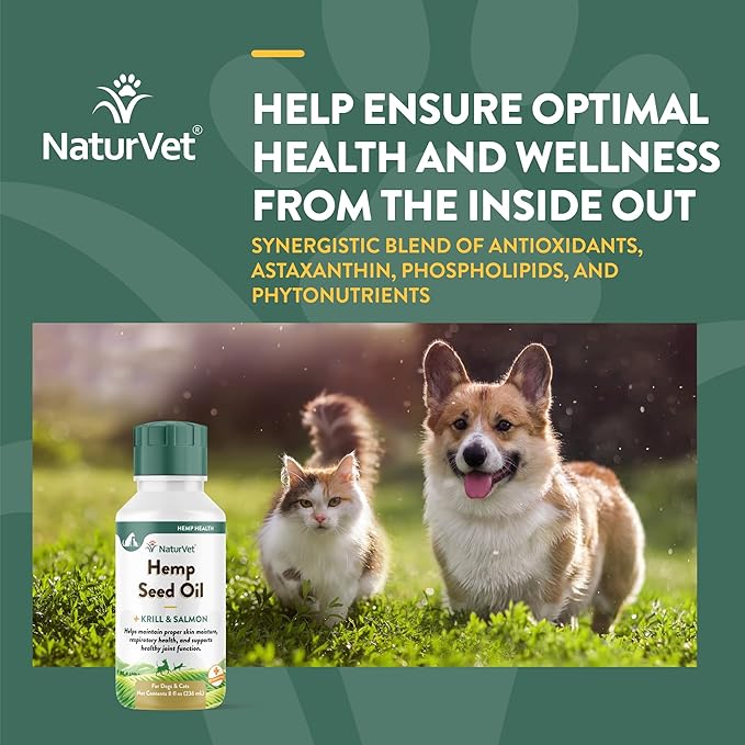 NaturVet Hemp Seed Oil Krill and Salmon, 8 oz. Liquid, Made in The USA