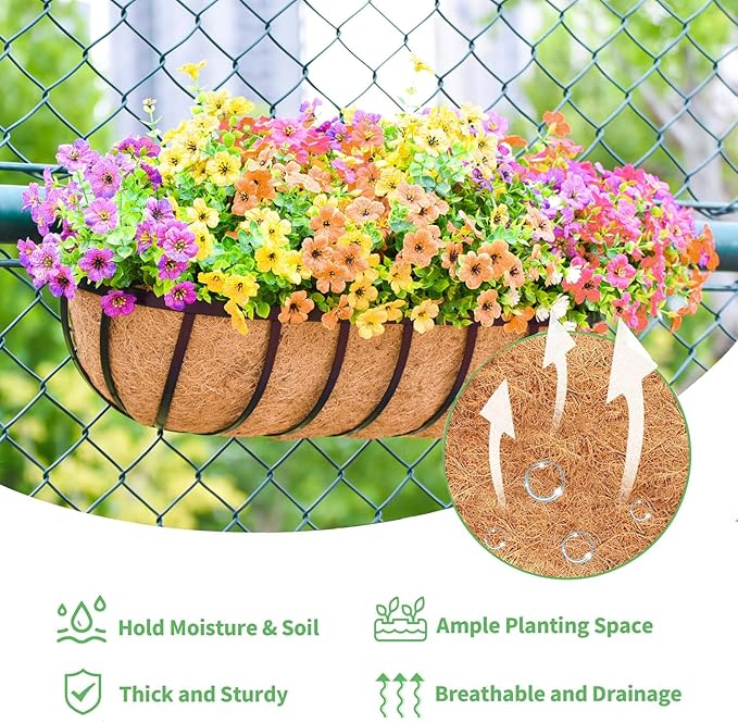 24 Inch Window Baskets with Coconut Liner Outdoor Wall Planter for Plants Long Window Flower Box for Porch Fence Patio Outdoor（2 Pack）