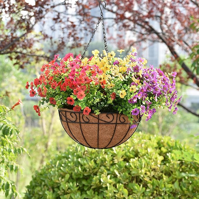 Hanging Planters for Outdoor Plants 4 Pack 14 inch Metal Hanging Flower Basket with Coco Coir Liner Wire Plant Holder Watering Flower Baskets Pot Hanger Garden Decoration for Indoor Outdoor(HBL)
