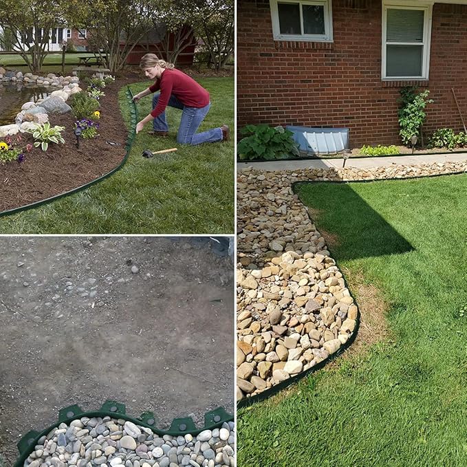 Landscape Edging,33FT Garden Edging Borders [Extra Tall 4IN High] Flexible Lawn Edging Kit with 30pcs Stakes,Mini Plastic Fence for Yard Flowerbeds,Grass-Green