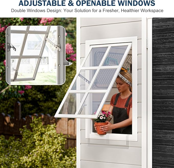 CDCASA 8x6 FT Resin Storage Sheds with Floor, Waterproof Large Outdoor Sheds and Adjustable Openable Windows,Outside Plastic Tool Shed for Backyard Garden Patio Lawn