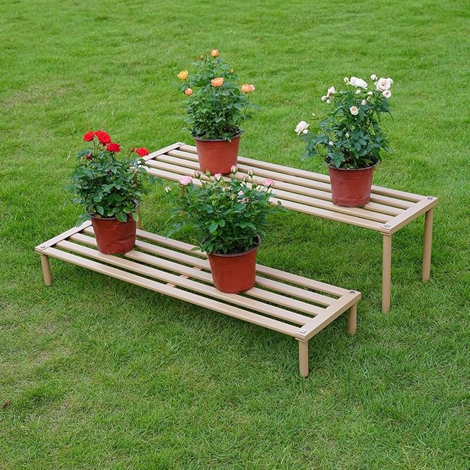 Metal Plant Stand, Rust-proof Aluminum Display Rack, Plants Display Stands Decoration Racks for Living Room Garden Balcony Patio (Wood Color, 31.5Inch Low Leg)