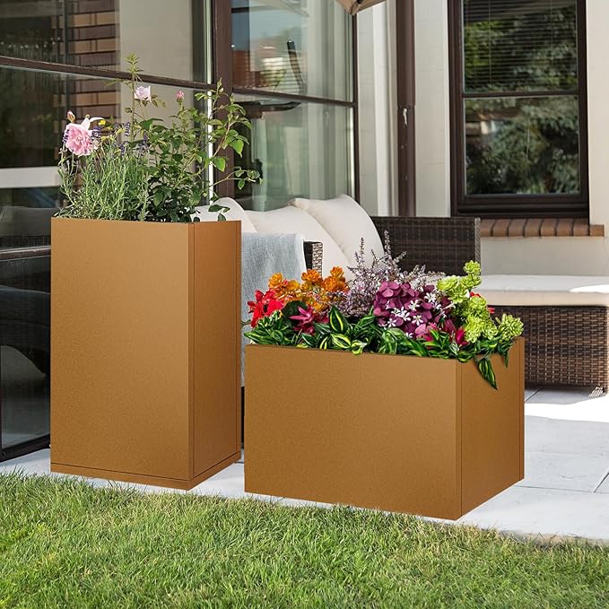 Corten Steel Planter Box 32"x16"x16", Metal Planter Spliced Flower Pot with Partitions, Outdoor & Indoor Large Rectangular Planter Box for Porch, Patio, Garden, Commercial Décor