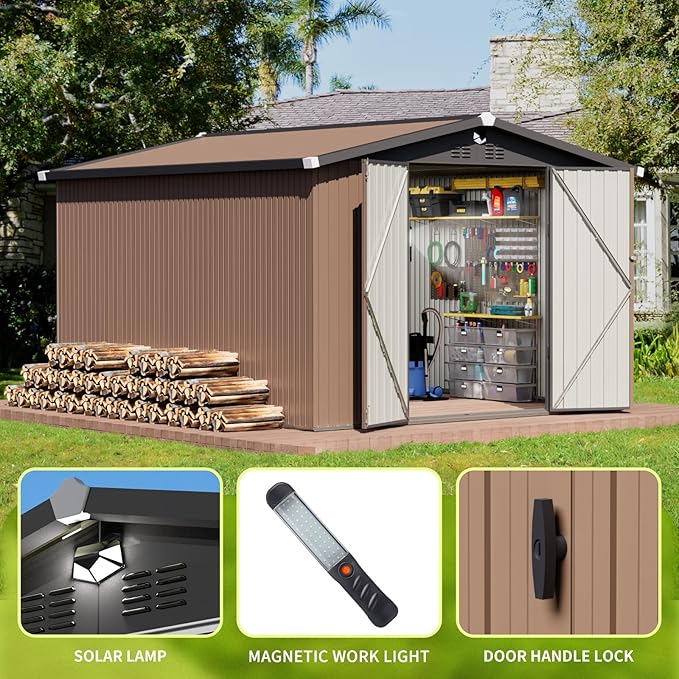10x12 FT Metal Storage Shed, Outdoor Tool Sheds with Lockable Door, Large Heavy Duty Tool Sheds, Outside Waterproof Storage Building