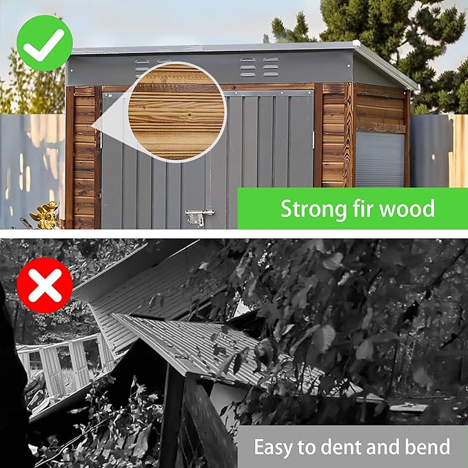 3x5FT Wood Outdoor Storage Shed with Lockable Double Doors & Ventilation Windows for Garden, Lawn, Patio