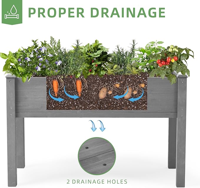 48x24x30 inch Raised Garden Bed with Legs, Elevated Wooden Planter Box for Outdoor Plants Flowers Fruits Vegetable Herb Growing