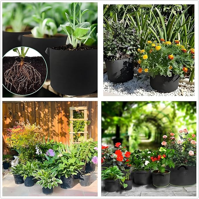 7-Gallon Grow Bags, (10 Pack) Thickened Aeration Fabric Growing Pots Planters with Handles for Planting Vegetables Plants, Black