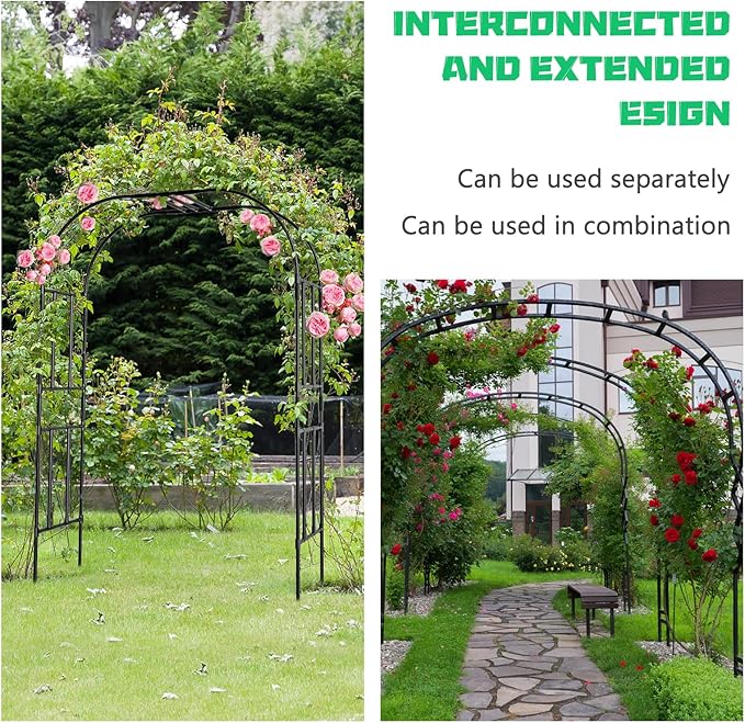 Garden Arch Trellis for Climbing Plants, 87'' H Large Garden Trellises Outdoor Metal Plant Support Trellis Archway Arbor Tunnel for Vegetables Plant Cucumber Trellis Decoration, Black
