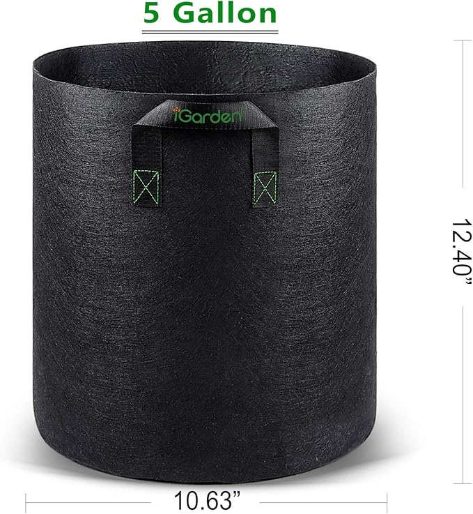 Grow Bags Tall, 5 Gallon Grow Pots 6 Pack with Handles, Heavy Duty 280G Thickened Nonwoven Fabric Plant Bag for Vegetables, Black