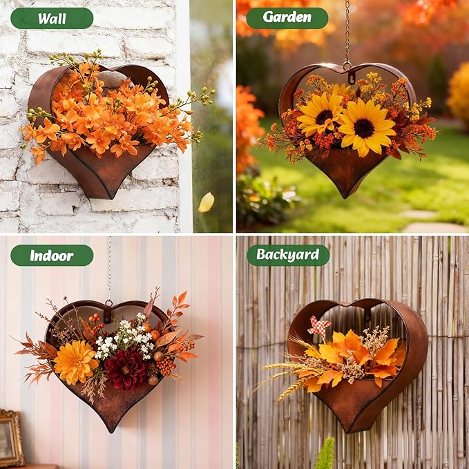 Metal Plant Hangers Indoor and Outdoor: Christmas Birthday Gifts for Women Mom Wife Garden Lovers - Heart Shape Hanging Planters Perfect for Window Wall Living Room Office Decor(Rustic)