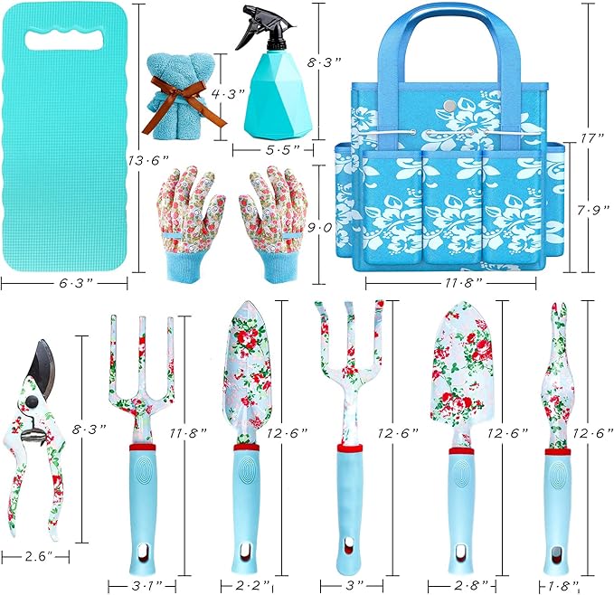 JUMPHIGH Womens Gardening Gifts Set - Floral Gardening Tools with Tote Bag - Gifts for Mom, Girlfriend or Women - Birthday, Christmas (Blue)