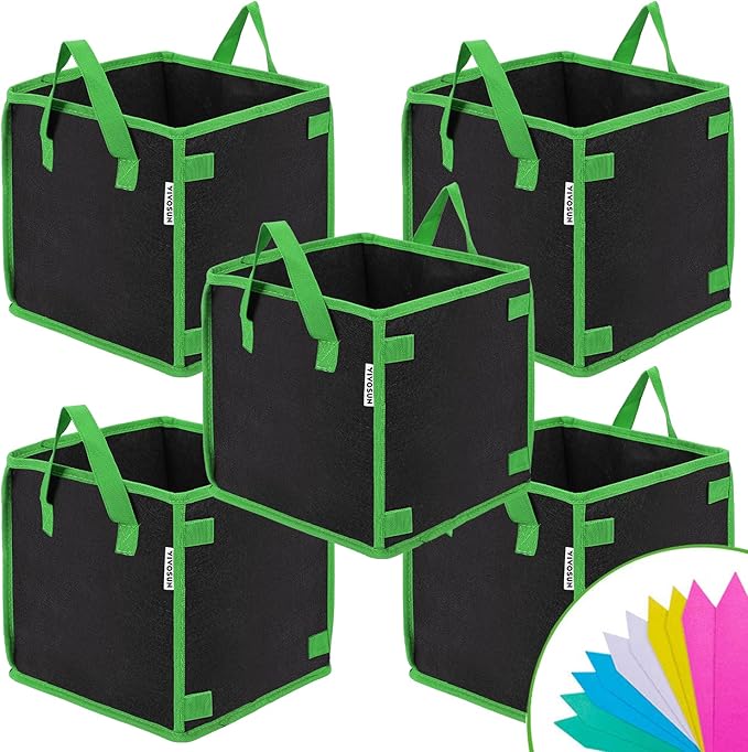 VIVOSUN 5 Pack 5 Gallon Square Grow Bags, Thick Nonwoven Cubic Fabric Pots with Handles for Indoor and Outdoor Gardening