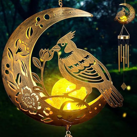 Moon Cardinal Wind Chime for Outside - Exquisite Vermilion Bird, Handmade Aluminum Wind Chimes for Garden/Lawn, Soothing Zen Decor, Perfect Asian-Themed Gift for Housewarming & Meditation Spaces
