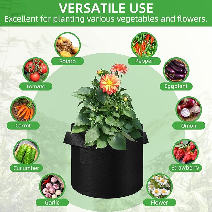 LITLANDSTAR 100-Pack 7 Gallon Grow Bags, Heavy Duty Thickened Nonwoven Aeration Fabric Pots with Handles, Aeration Grow Bags for Vegetable/Flower/Plant