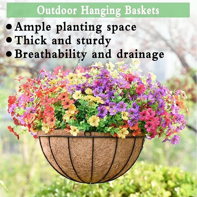 4 Pack Hanging Planters 14 Inch Metal Hanging Planter Basket Flower Pots with Coco Coir Liners Round Wire Plant Holder with Chain for Indoor Outdoor Patio Porch Garden Decoration（XG）