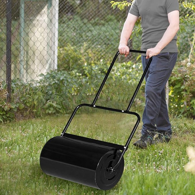 VINGLI Lawn Roller Water Filled Pull Behind 20inch Garden Drum Roller Push/Tow Behind, Water/Sand Filled Roller for Garden, Lawn, Backyard (Black)
