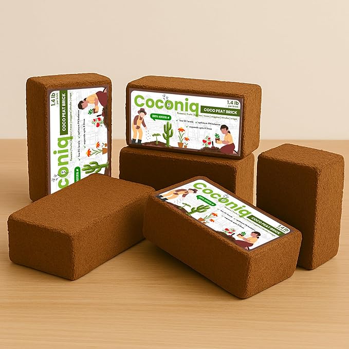 Premium Coco Coir Bricks 6 Pack - Lightweight Cocopeat for Garden Soil, Compressed Coconut Fiber Brick for Potting, Gardening, Planting, Seed Starting, Indoor & Outdoor Plants, Set of 6