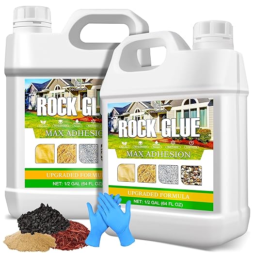 Mulch Glue for Landscaping, 1 Gallon Rocks Glue, Fast-Drying Adhesive for Rock, Gravel & Mulch, Non-Toxic, Long-Lasting Stabilizer for Pine Straw, Pebbles & Weed Barrier, Strong Spray for Outdoor