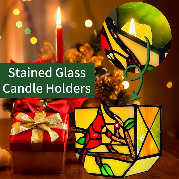 Stained Glass Cardinal Bird Indoor Planter Pot, Decorative Flower Pot with Drainage,Planter Pots for Indoor Plants,Christmas Cardinals Decorations,Cardinal Gifts